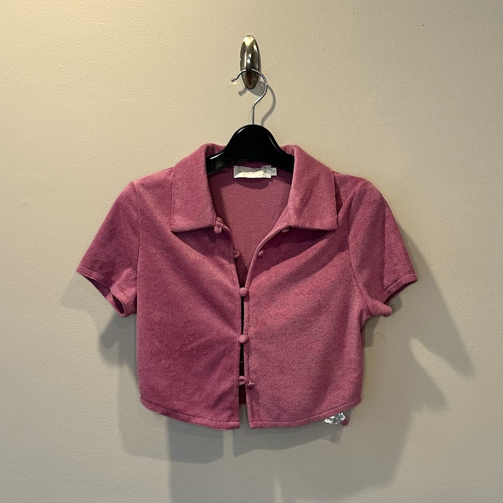 Beige Botany Terrycloth Cropped Button-Up Shirt - S